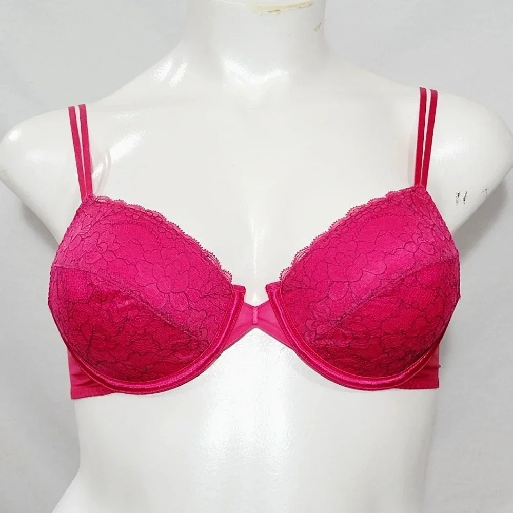 Vassarette 75117 Unlined Semi Sheer Lace Underwire Bra 38B Bright Pink